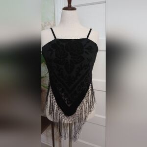 Black Floral Shawl with Fringe